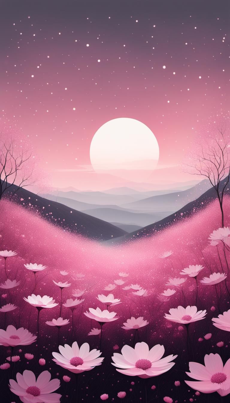 Ethereal Hill of Stars: Minimalist Abstract Floral Art