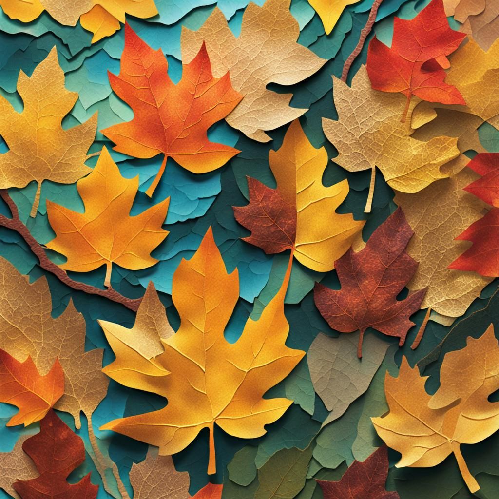 Expressive Fauvist Paper Collage of Fall Leaves