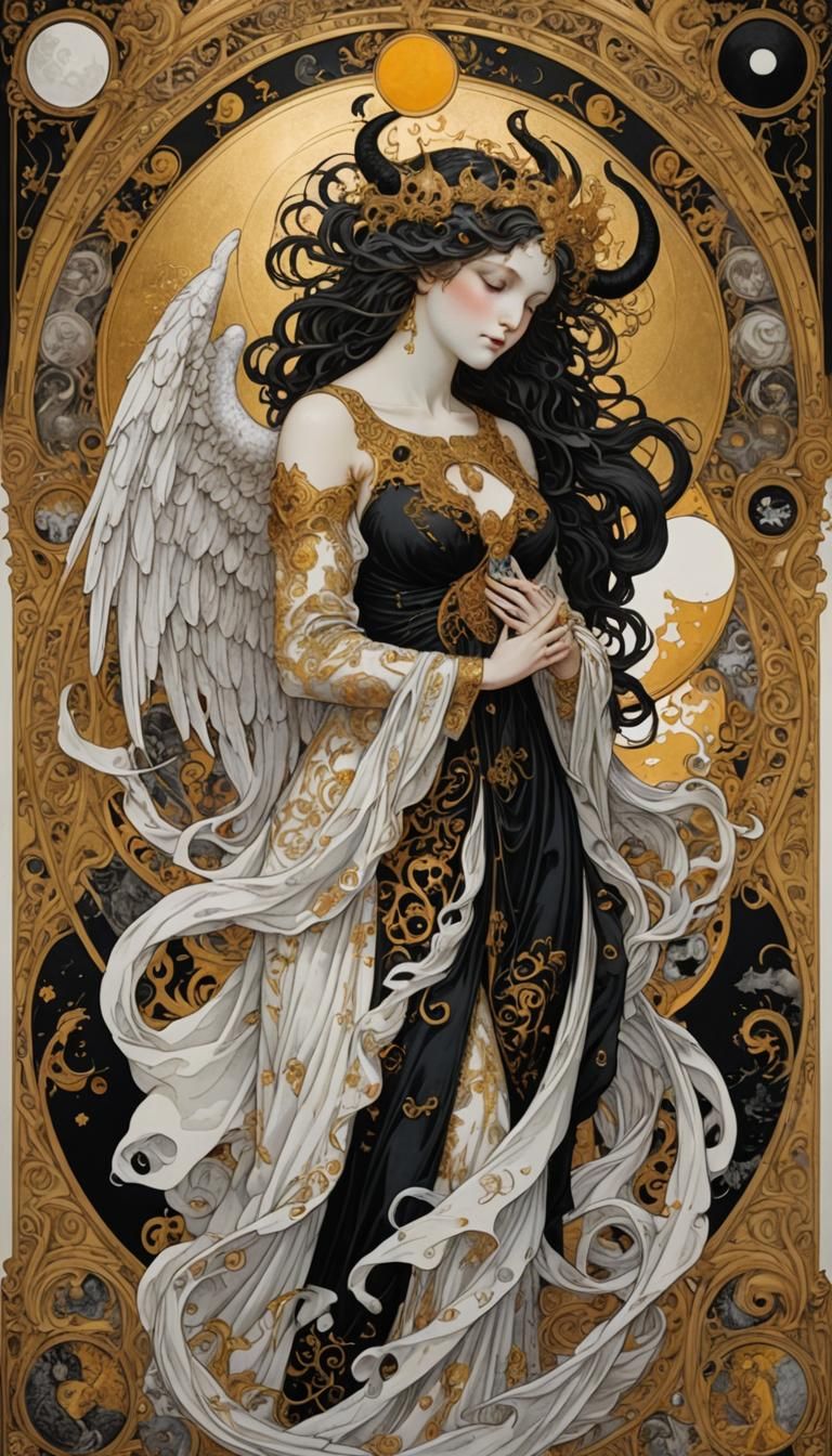 Tarot Card with Yin Yang Silhouette in Digital Art