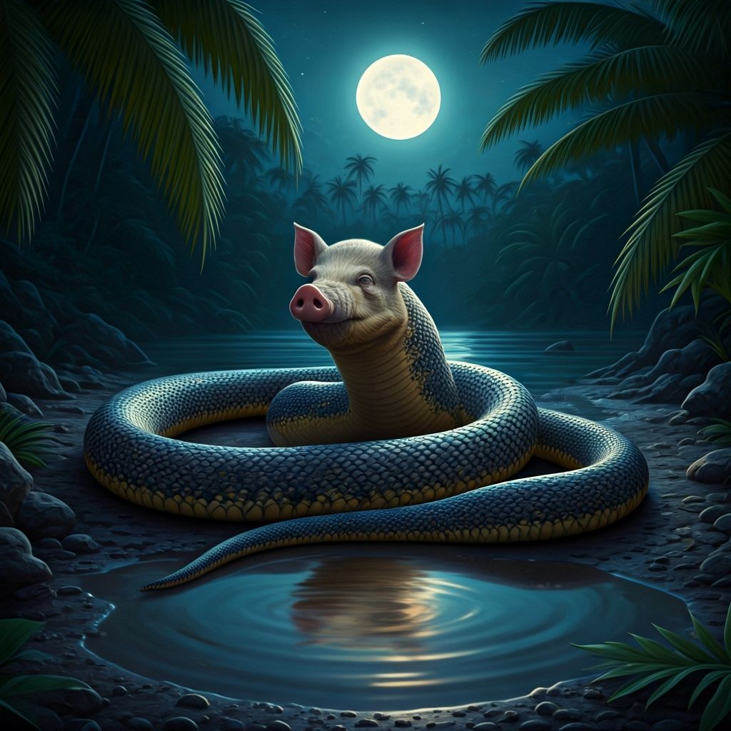 Pig-Headed Snake Creature in Tropical River