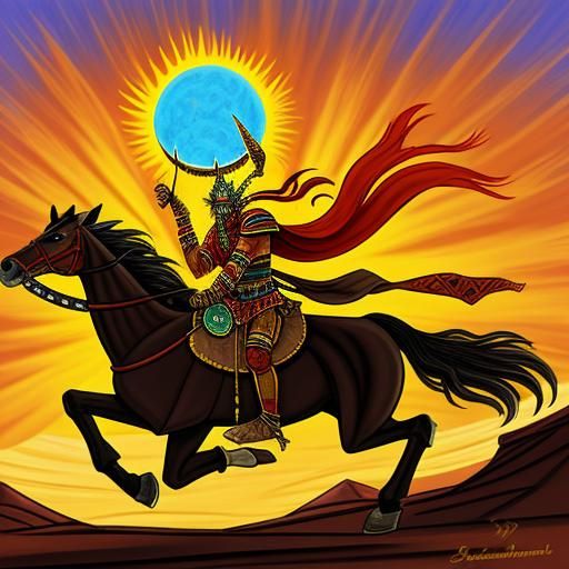 Navajo Sun God Rides in Fantasy Landscape