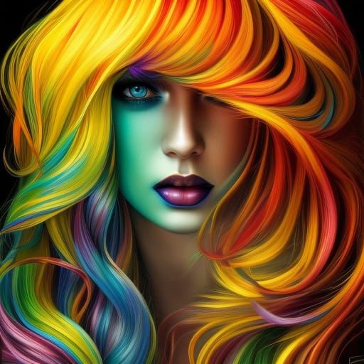 Noir Rainbow Hair Portrait in Hyperrealistic Style