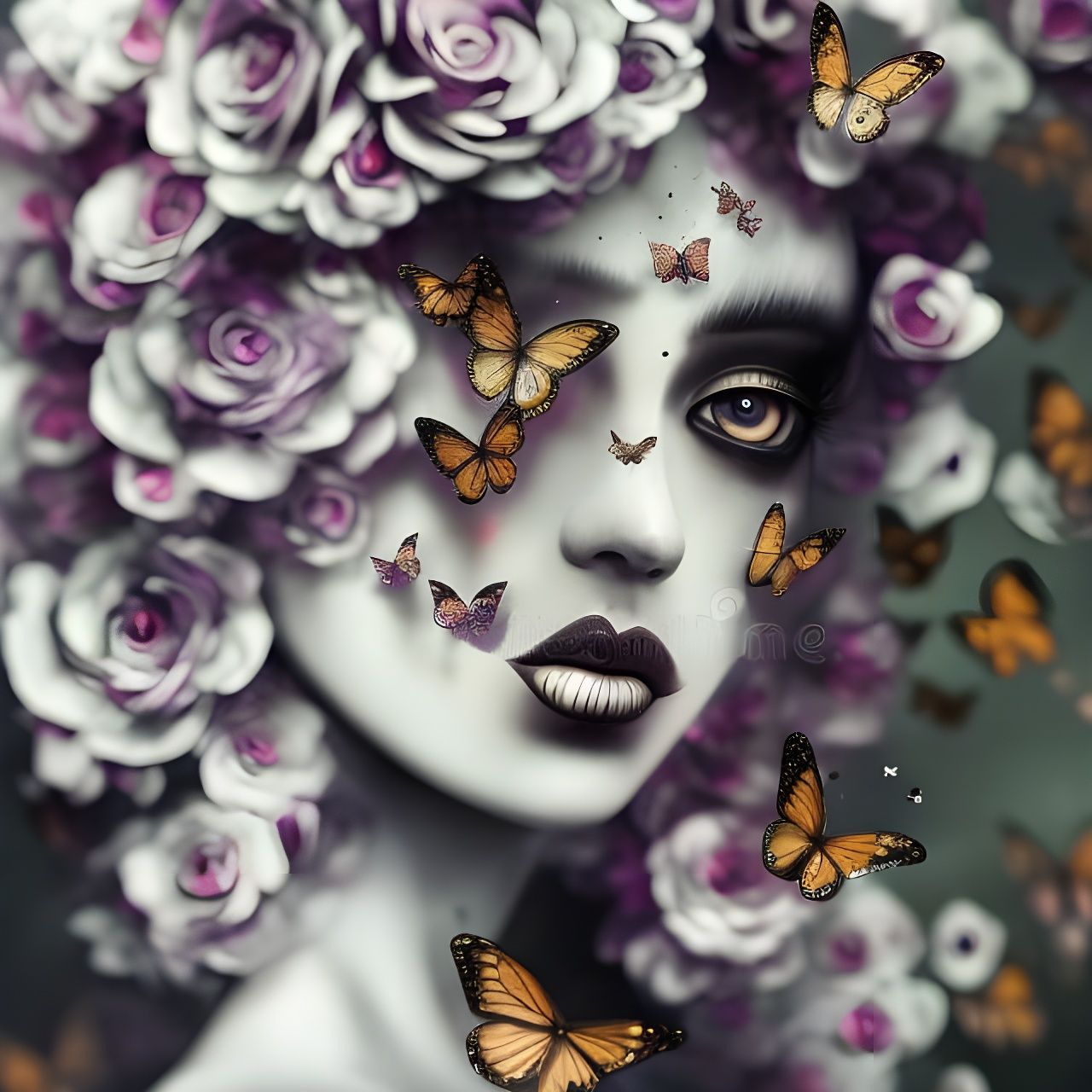 Zombie with Butterflies: Digital Art in Fantasy Horror Style