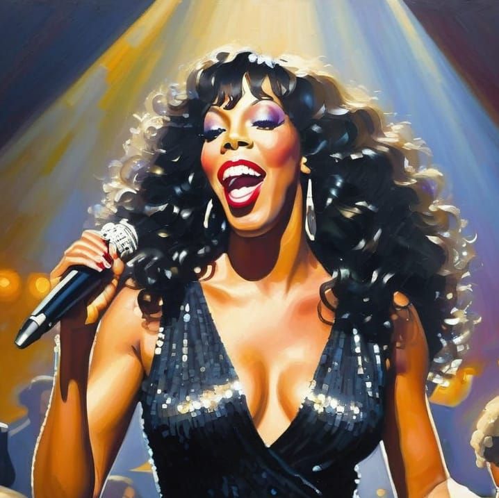 Sultry Singer on Stage in Impressionistic Oil Painting
