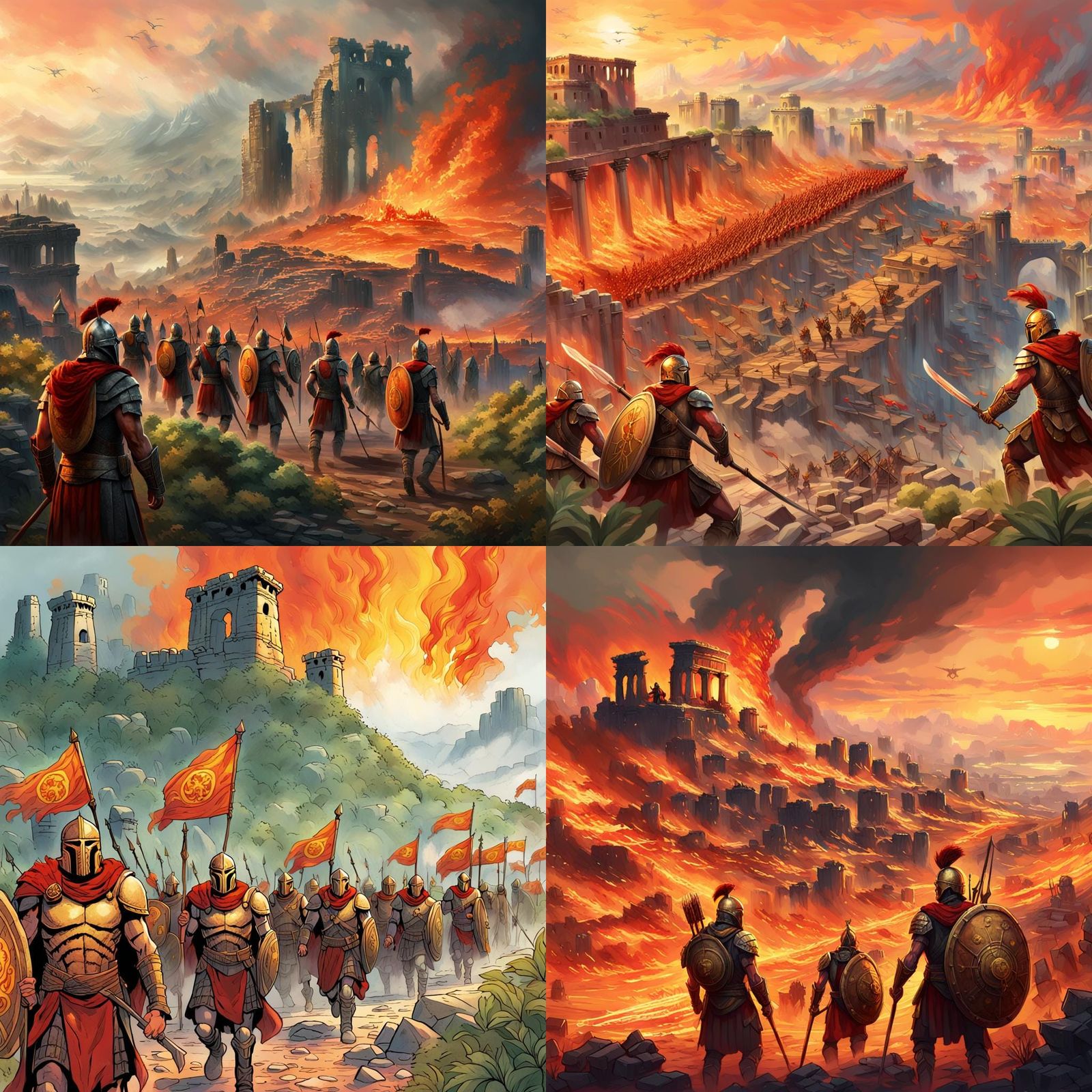 Spartan Warriors in War Zone: Hand-Drawn Card Art