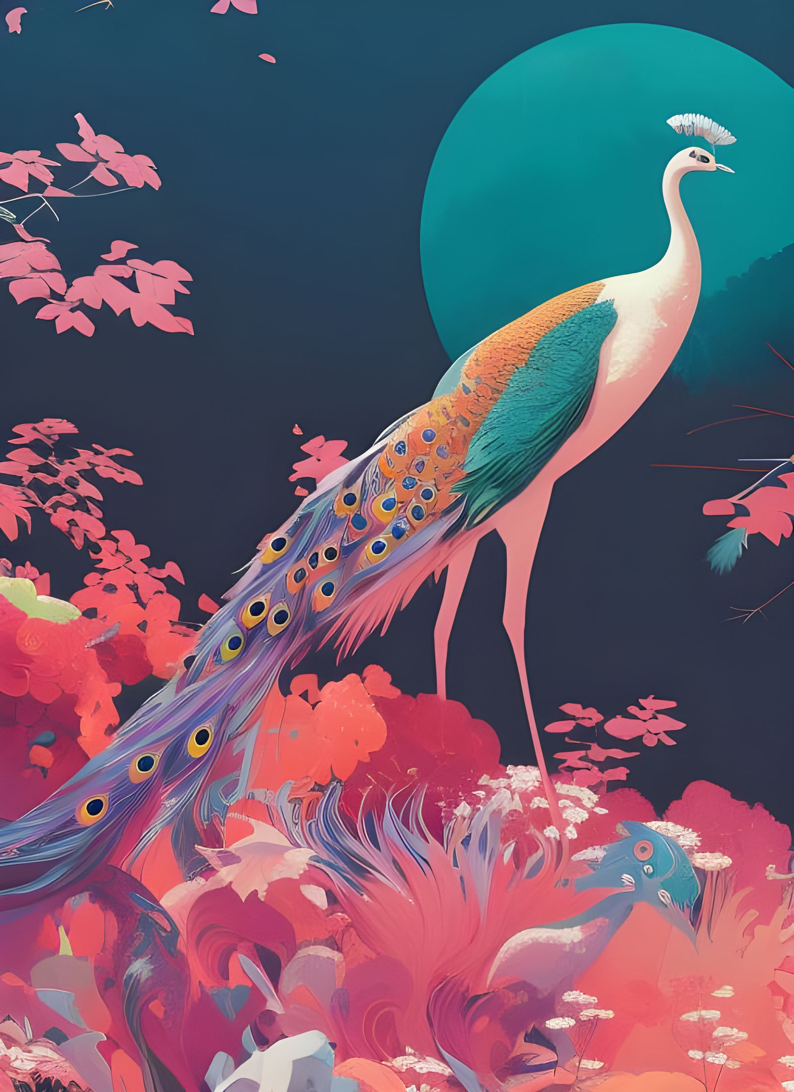 Albino Peacock in Composite Art Style