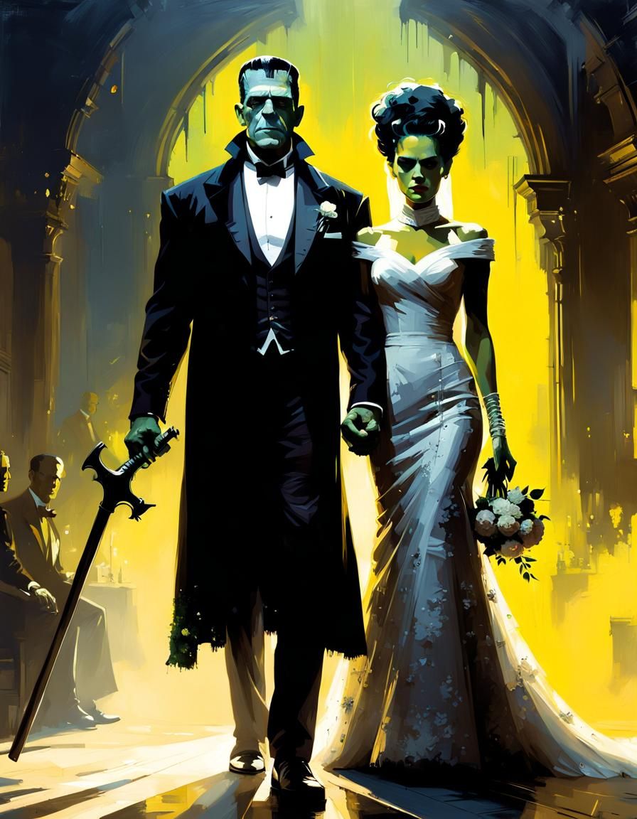 Sinister Silhouette: Frankenstein's Wedding Day Portrait