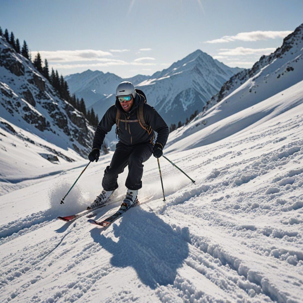 Action Ski Shot: Skier Navigates Snowy Mountain