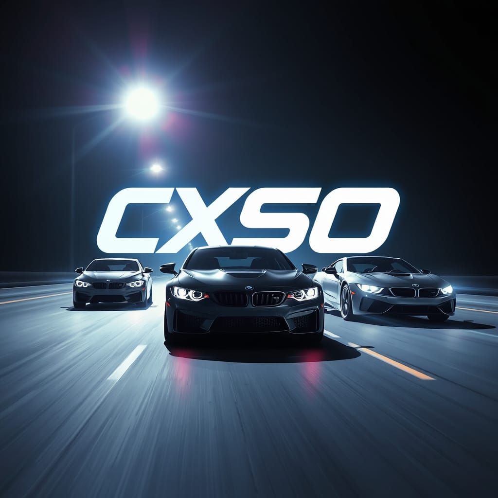 Racing Futuristic Cars in Shimmering CXSO Logo Cinematic Int...