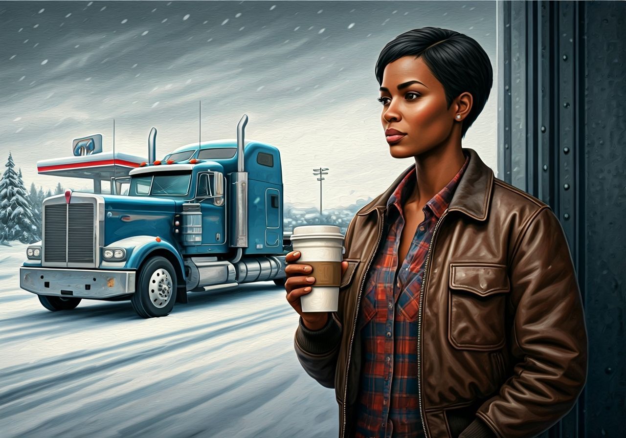 Impressionistic Oil Painting of Woman at Truck Stop