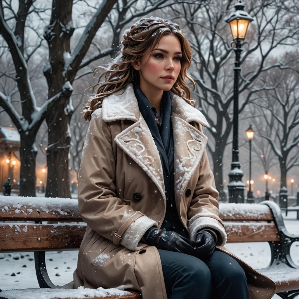 Woman in Winter Coat During Snowstorm