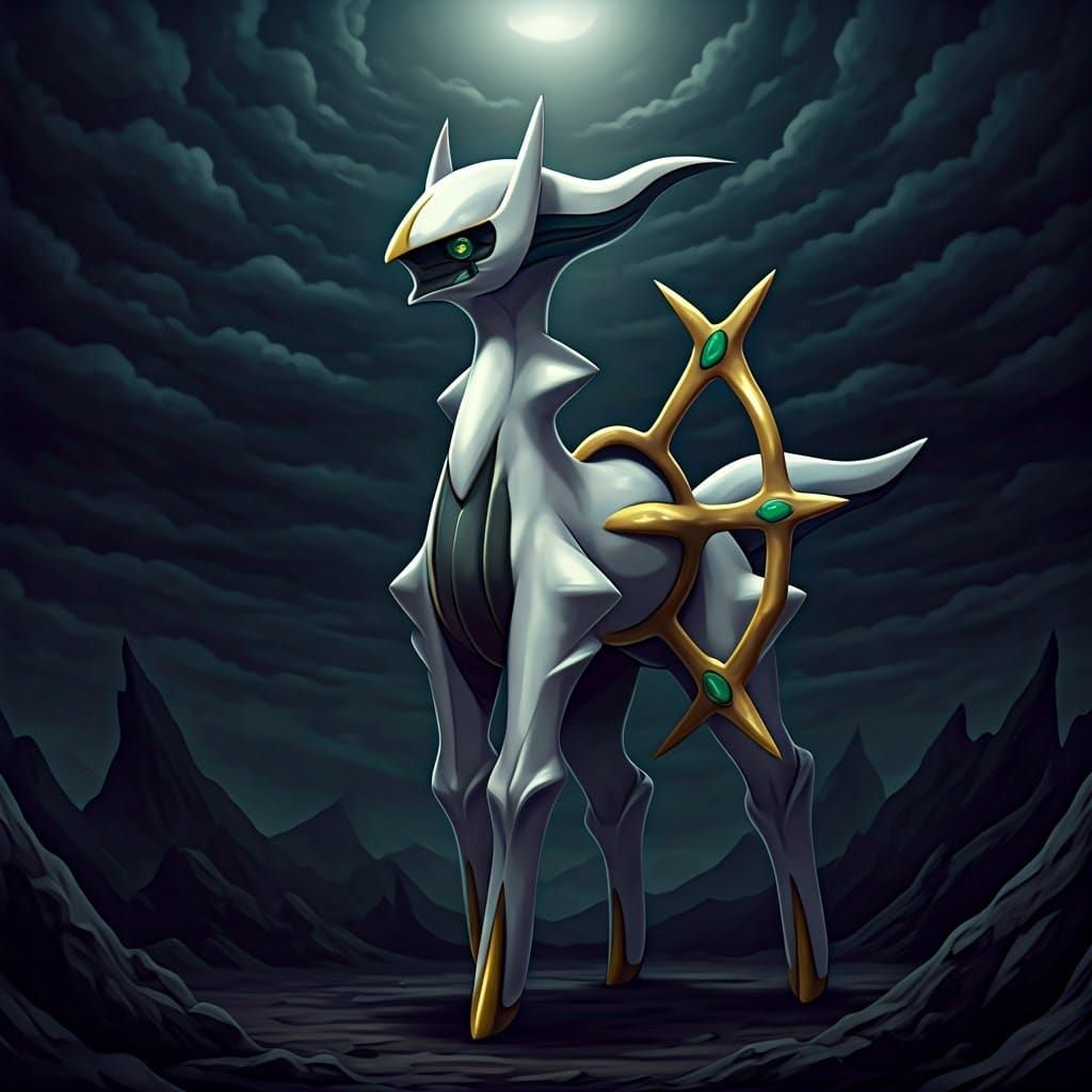 Ominous Arceus-Volo Fusion in Beksiński-Giger Style