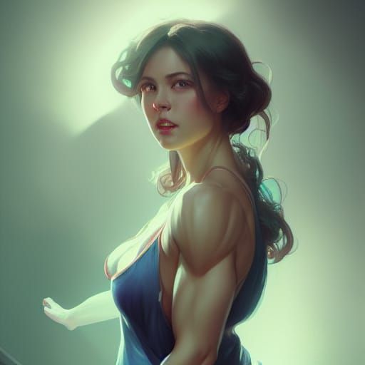 Muscle Girl Portrait in Digital Art Style