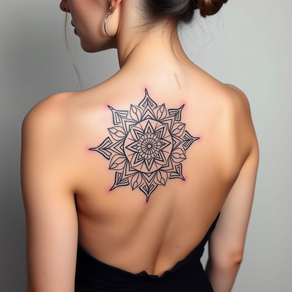 Minimalist Mandala Tattoo on Woman's Back