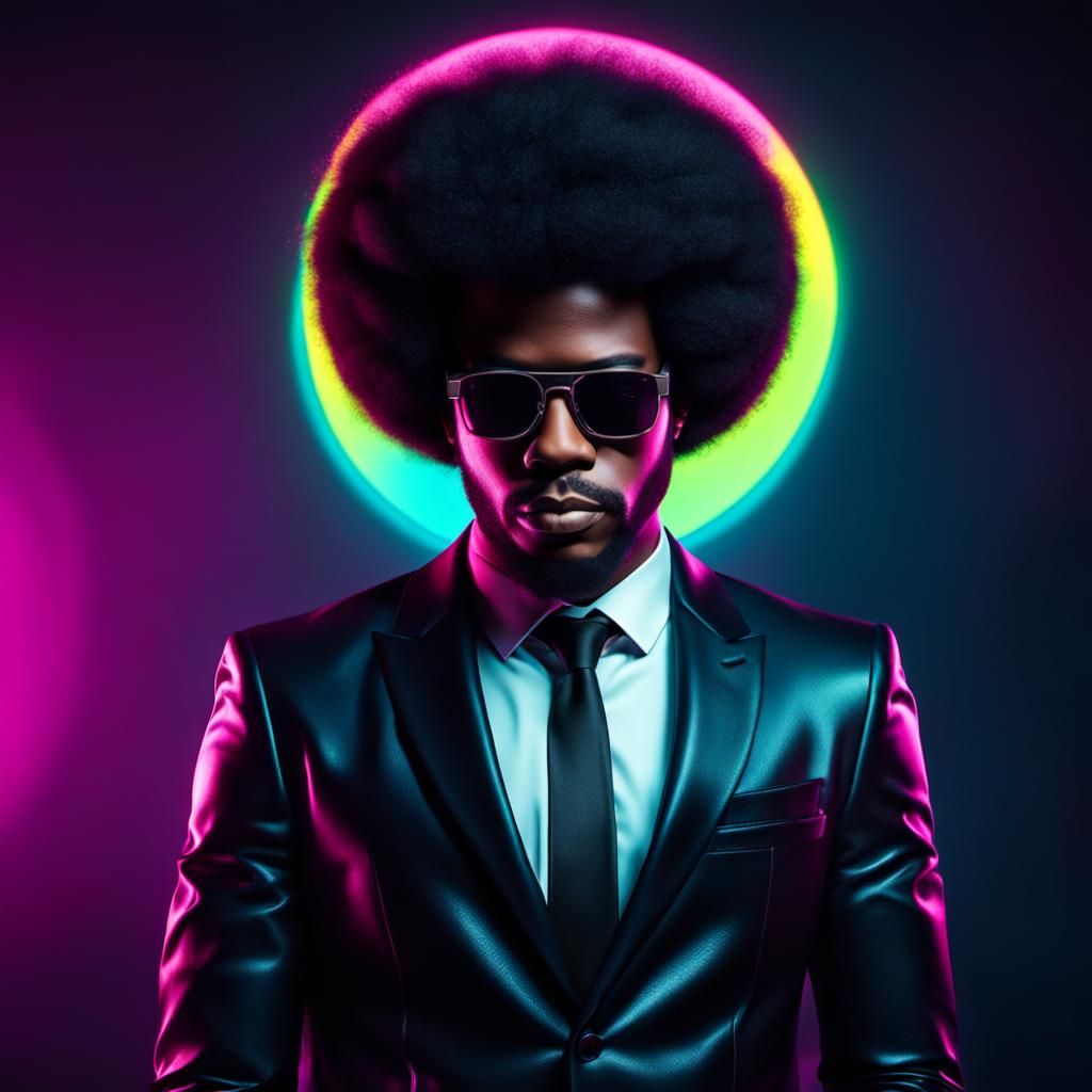 Black Man in Suit, Synthwave Neon Retro