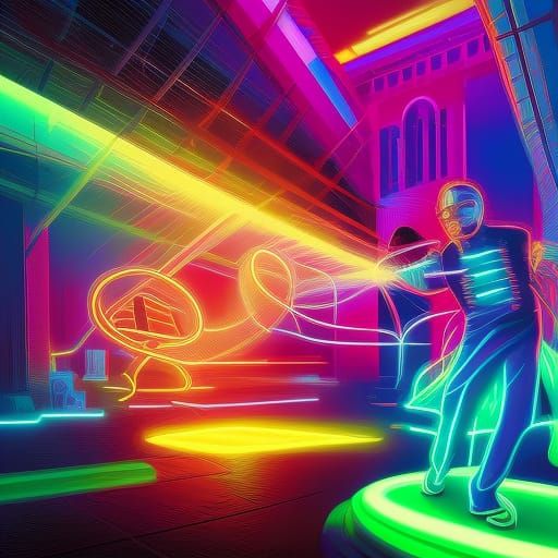 Time Traveler's Joy in Electric Neon Style