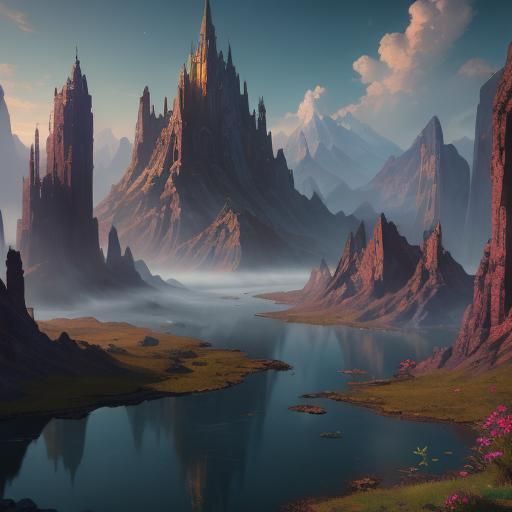 Fantastical Morning Landscape: Detailed Matte Painting
