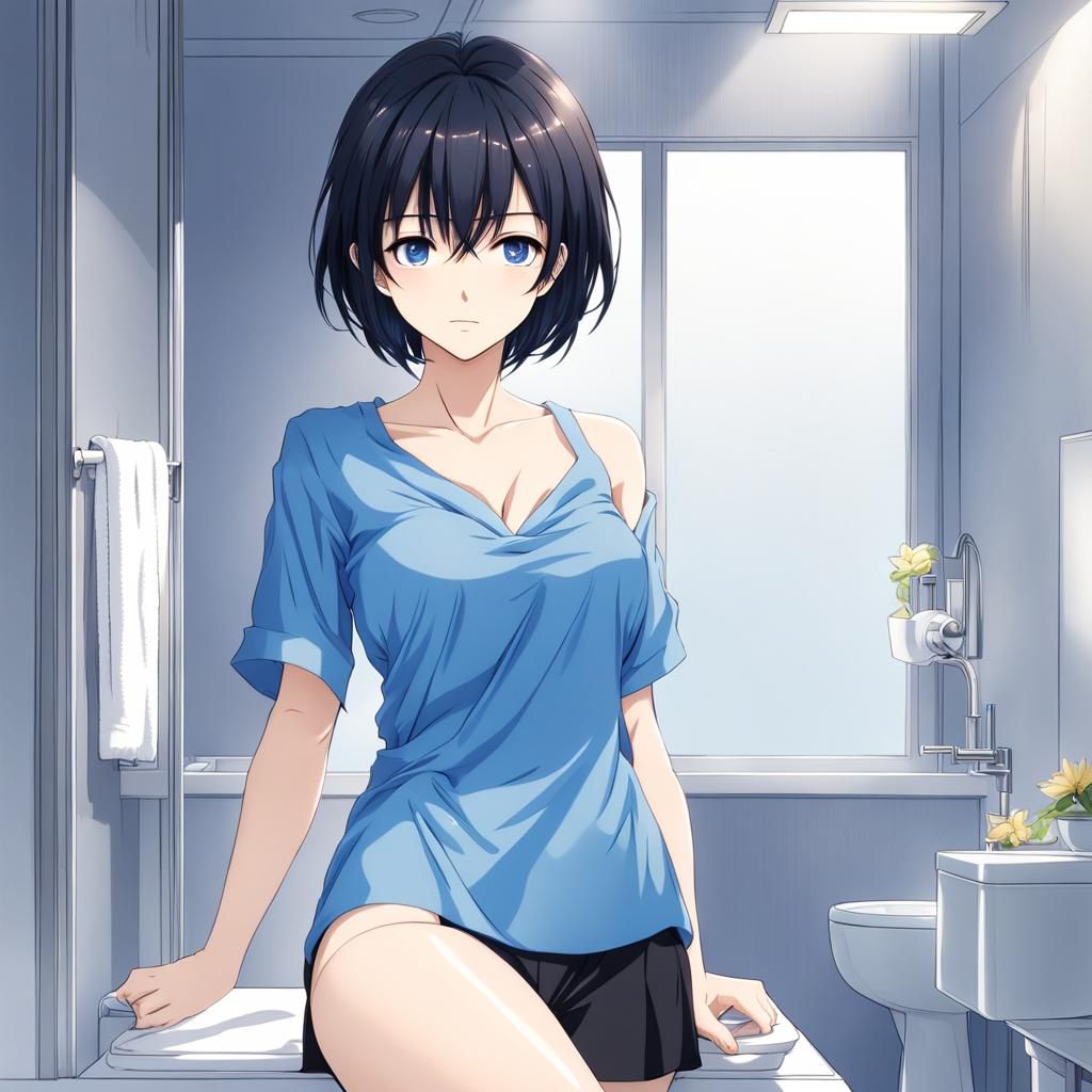 Anime Style Woman in Bathroom Setting