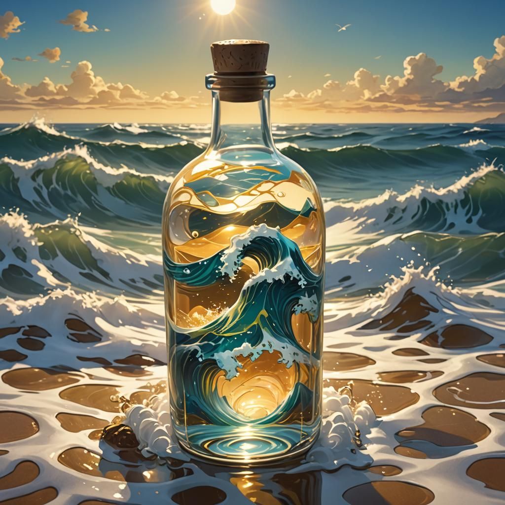 A breathtaking and fantastical illustration of a glass bottl...