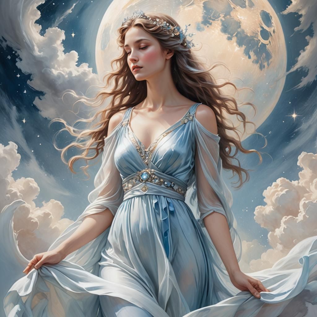 Ethereal Moon Goddess in Soft Focus Illustration