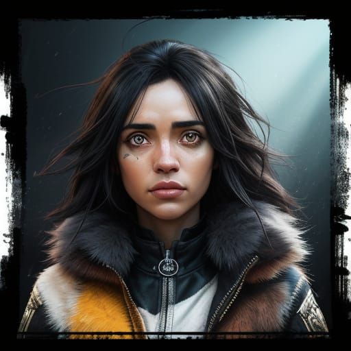 Girl and Border Collie in Splash Art Style