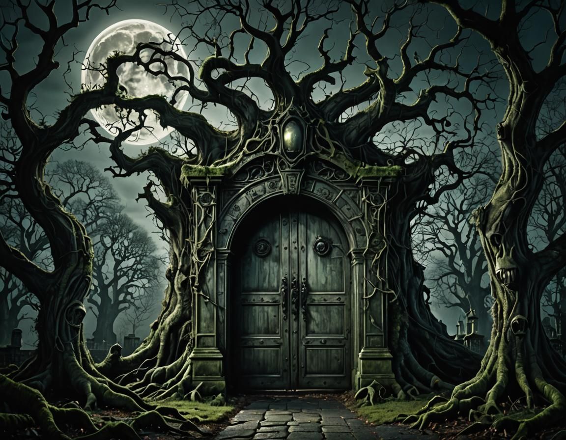 Surreal Moonlit Manor in Giger Style