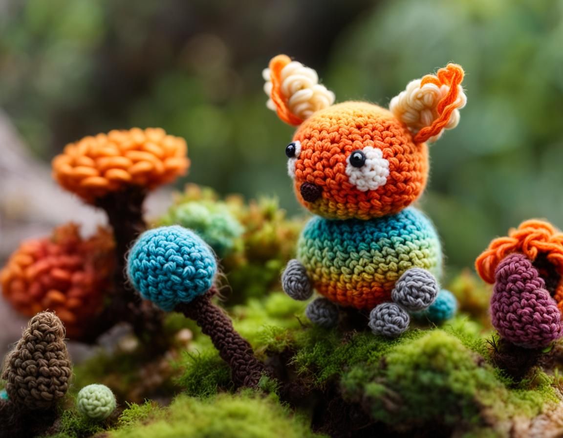 Living Miniature Crocheted Fantasy Forest
