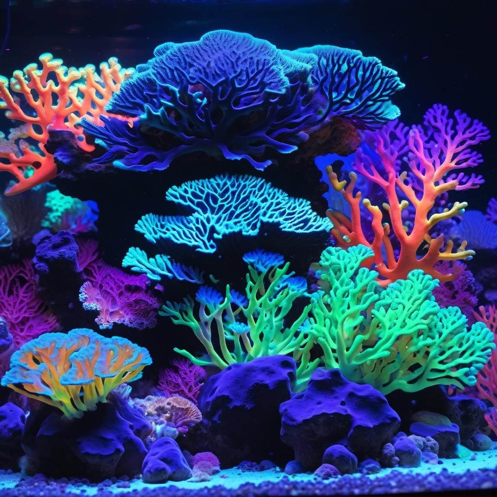 Fluorescent Rainbow Corals Under Blacklight