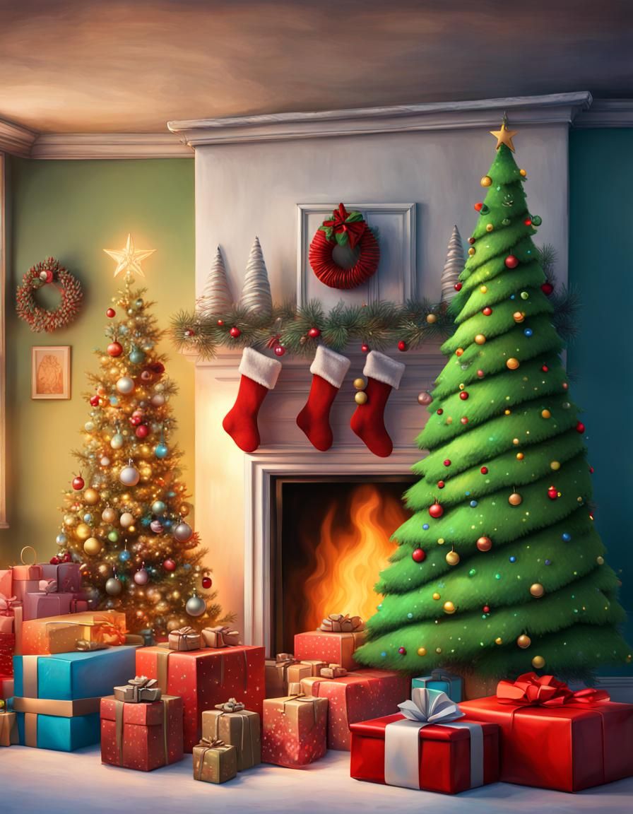 Hyperrealistic 3D Christmas Tree with Gifts