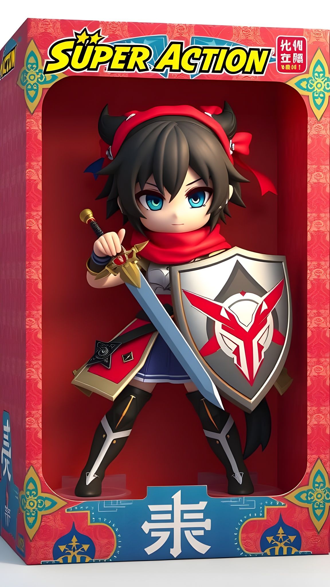 Chibi Woman Warrior in Vibrant Comic Box Art