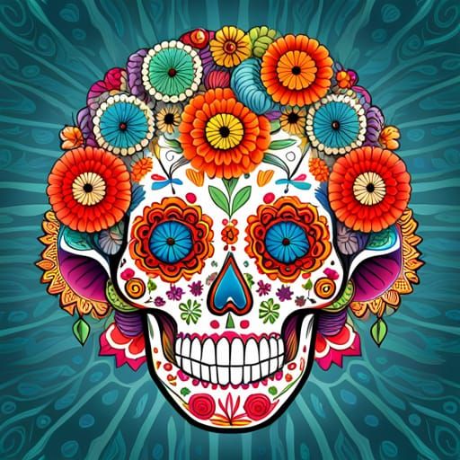 Day of the Dead Skull with Floral Design