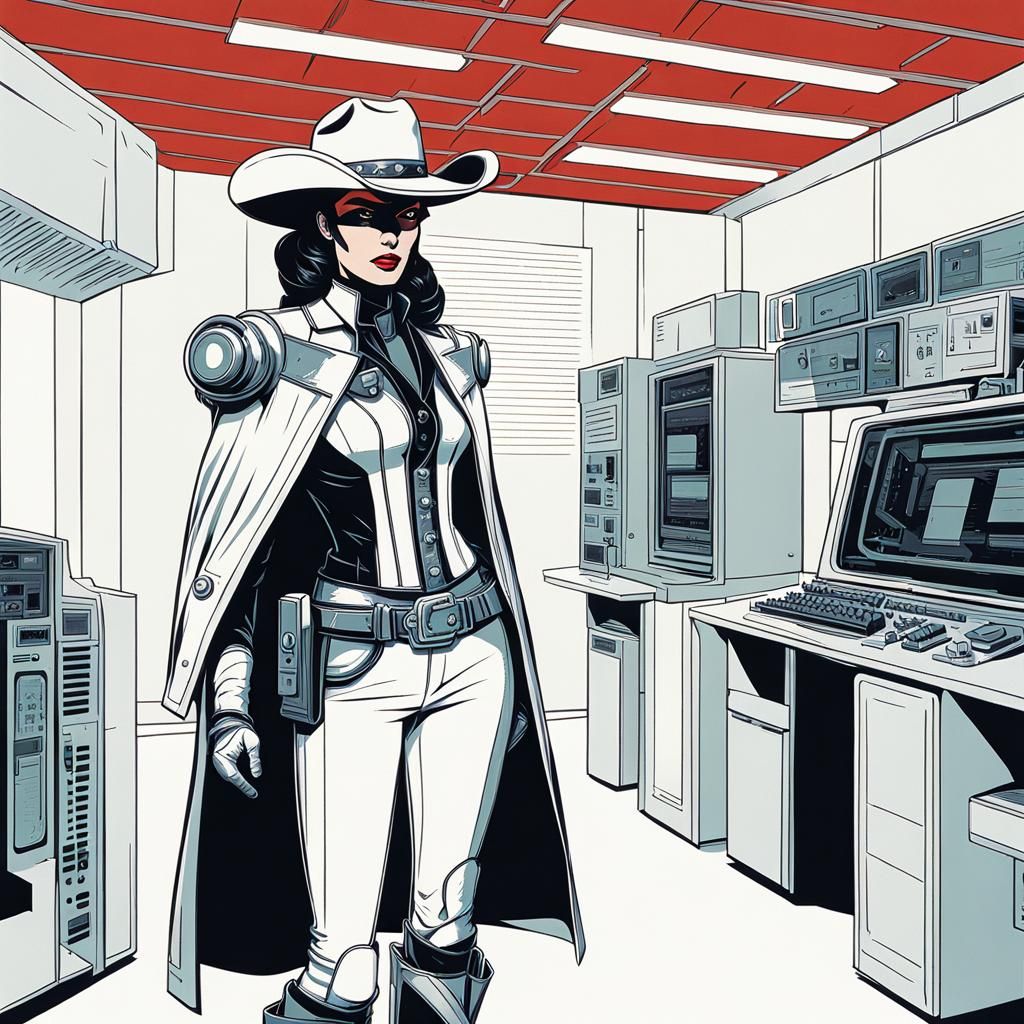 Retro Sci-Fi Cyborg Cowgirl in 8-Bit Style