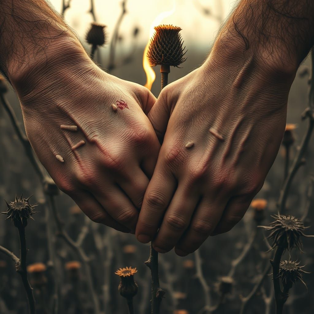 Hands Clasping in Unity Against Barren Landscape