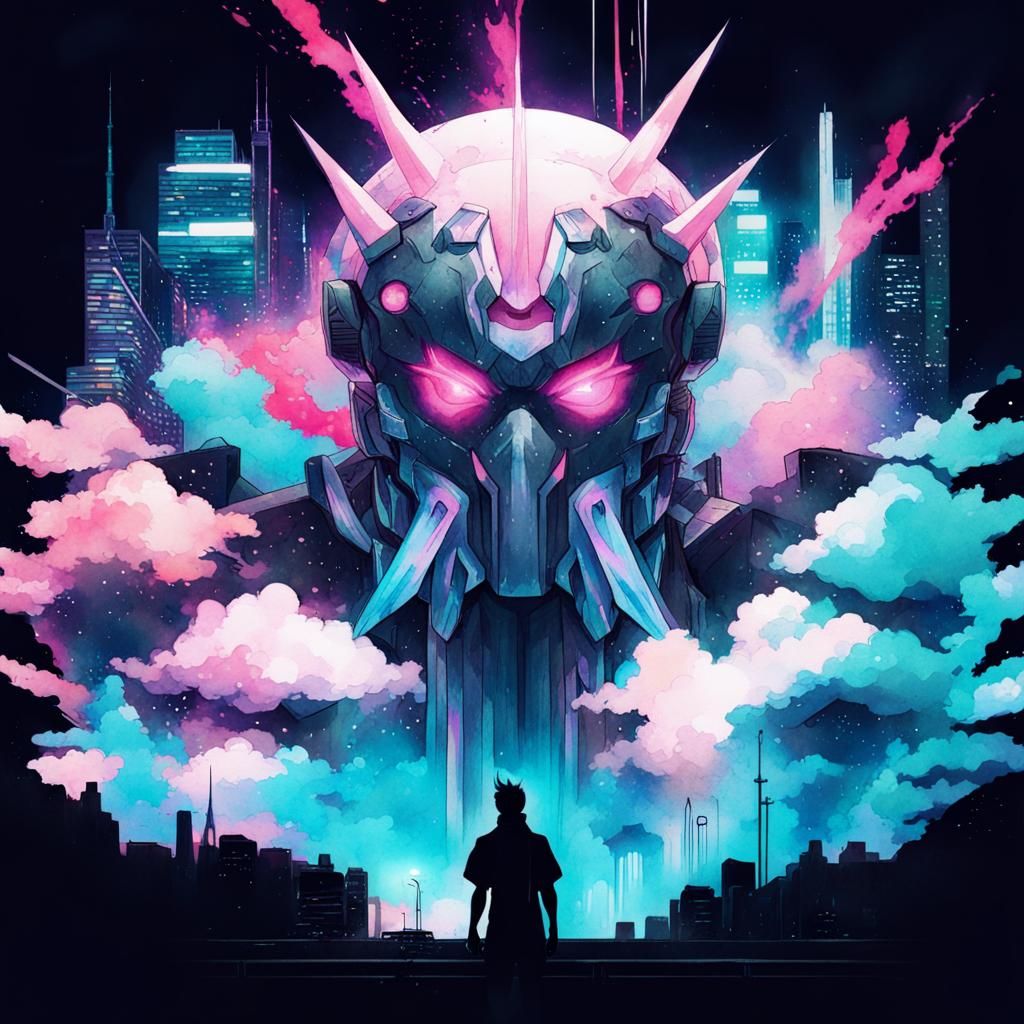 Epic Cyberpunk Design with Watercolor Ink Splashes