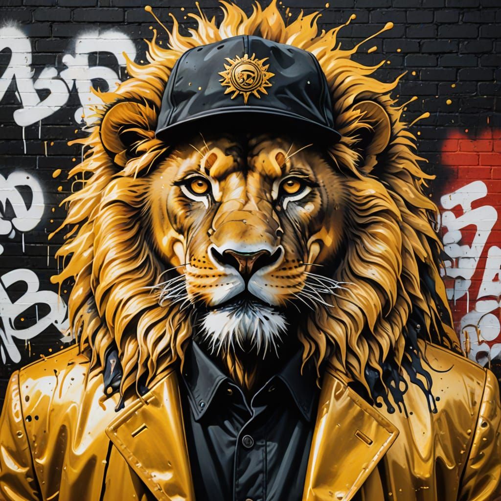Erdogan in Graffiti Art with Lion Companion