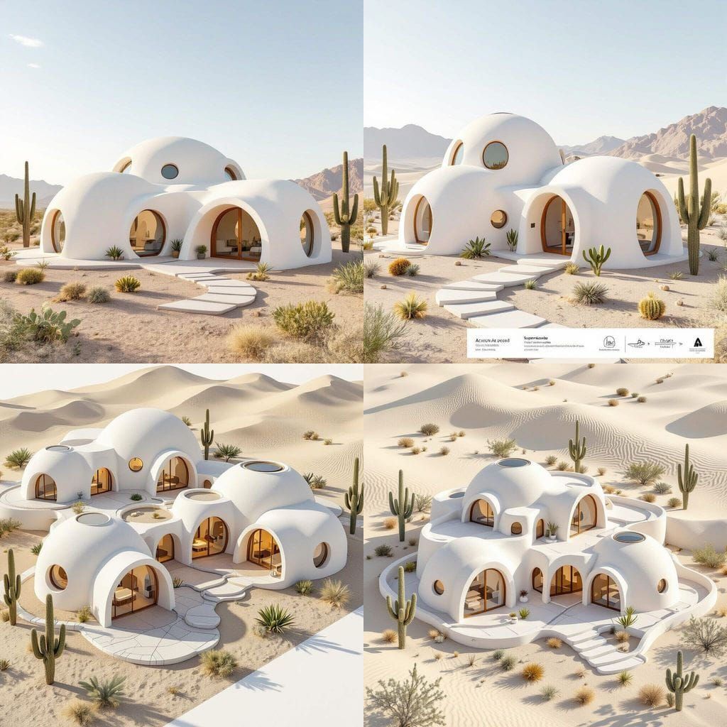 Desert Eco-House Presentation in Smooth White Dome Style
