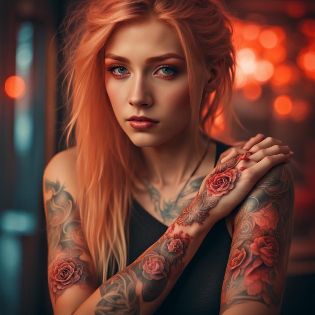 Teenage Girl with Red Tattoos: Digital Matte Painting