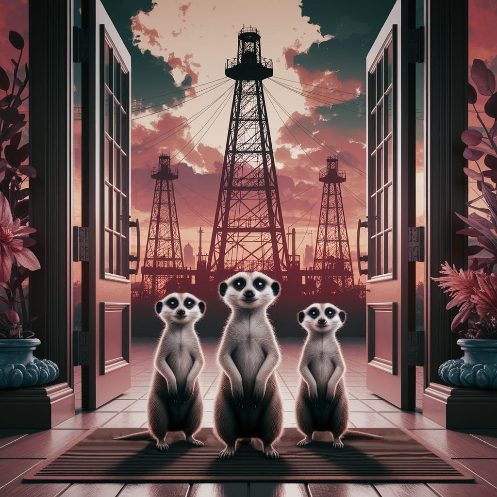 Meerkats in Dallas: Fantasy Oil Rig Art