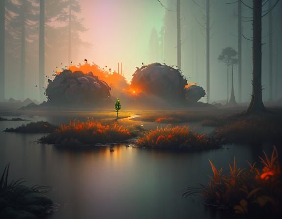 Female Amphibioid in Mystical Setting, 3D Game Art