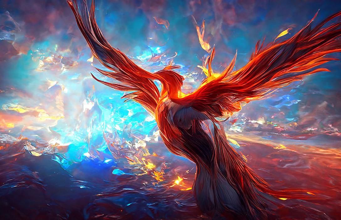 Fiery Phoenix Portrait in Anime Art Style