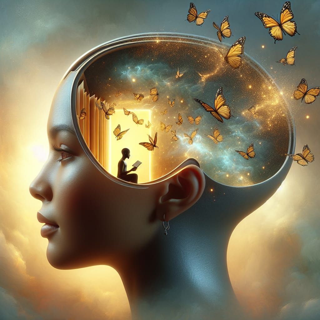 Surreal Portrait of Inner Thoughts and Transformation