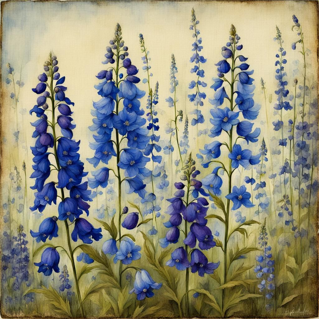 Delphinium and Monkshood Floral Botanical Art