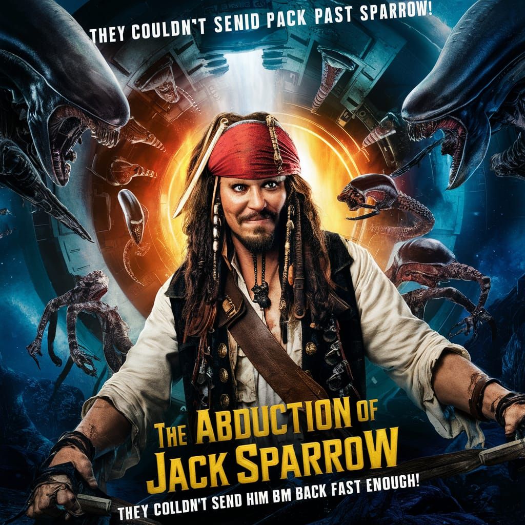 Jack Sparrow Abducted by Xenomorphs: Action Movie Poster