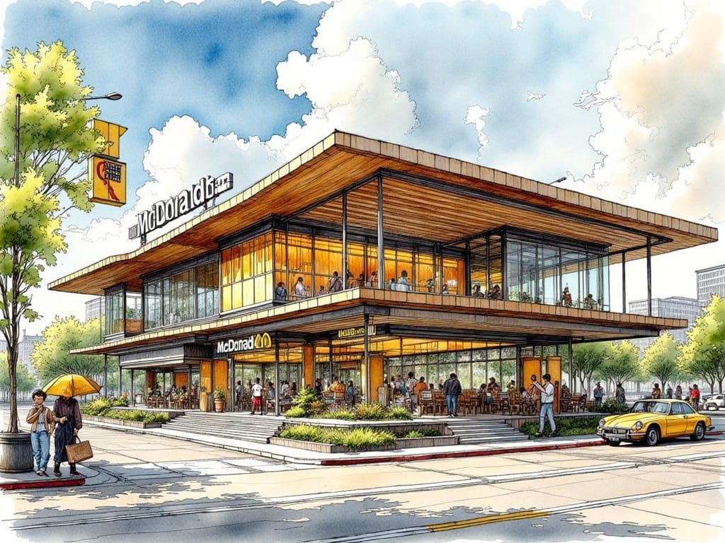 Modernist McDonald's by I.M. Pei in Colored Ink