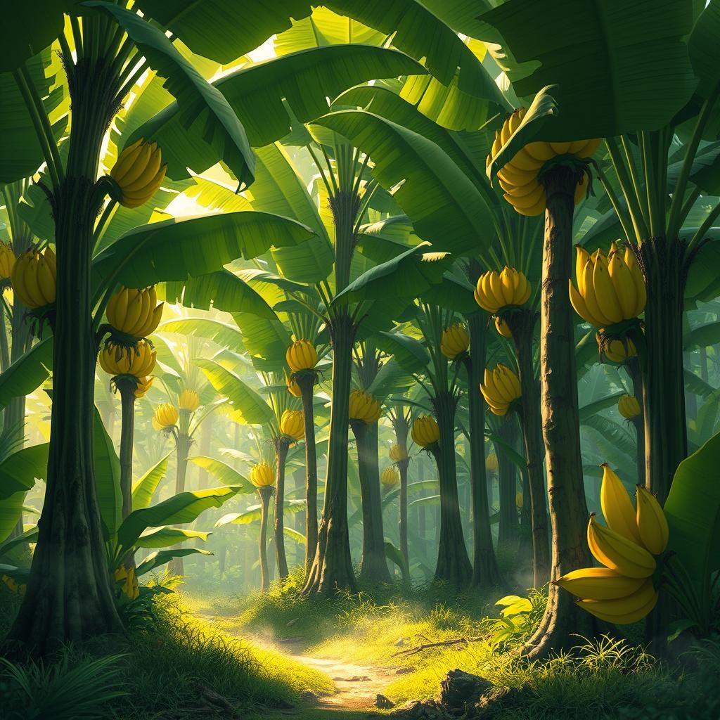 Lush Banana Tree Forest in Dreamy Digital Art