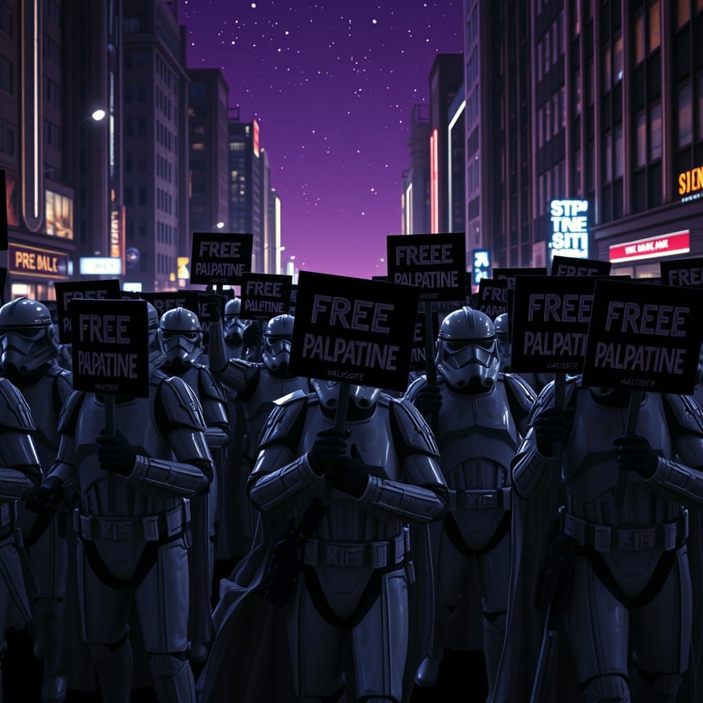Star Wars Clones Protest Under Dark Purple Skies