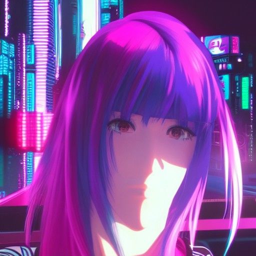 Anime Girl Cyberpunk Portrait in Neon Style