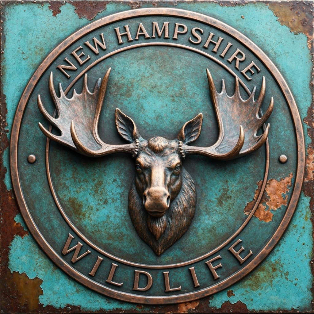 Embossed Bronze Moose Head Sculpture with NH Wildlife Text