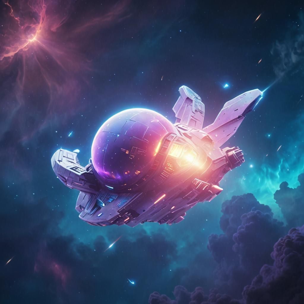 Futuristic Spaceship Soaring Through Nebula: Digital Art