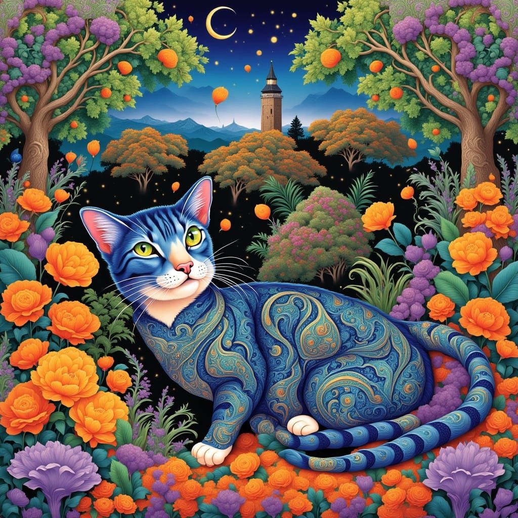 Paisley Cat in Vibrant Garden